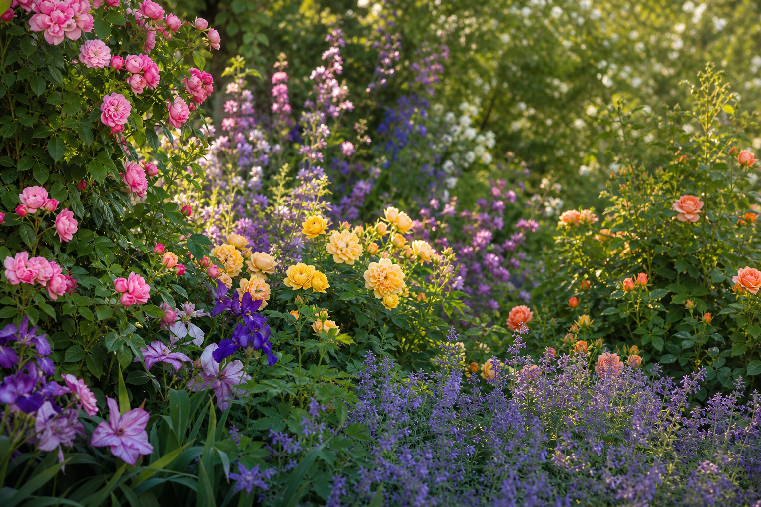 Lush Garden With Vibrant Flowers