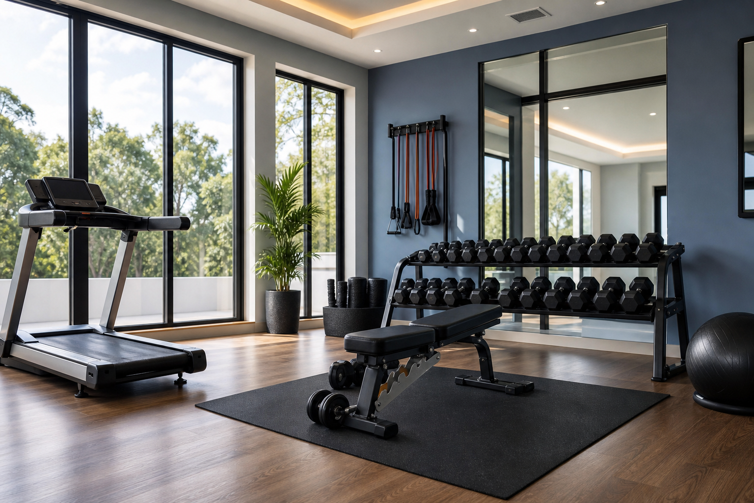 Modern Gym Equipment on Concrete Floor