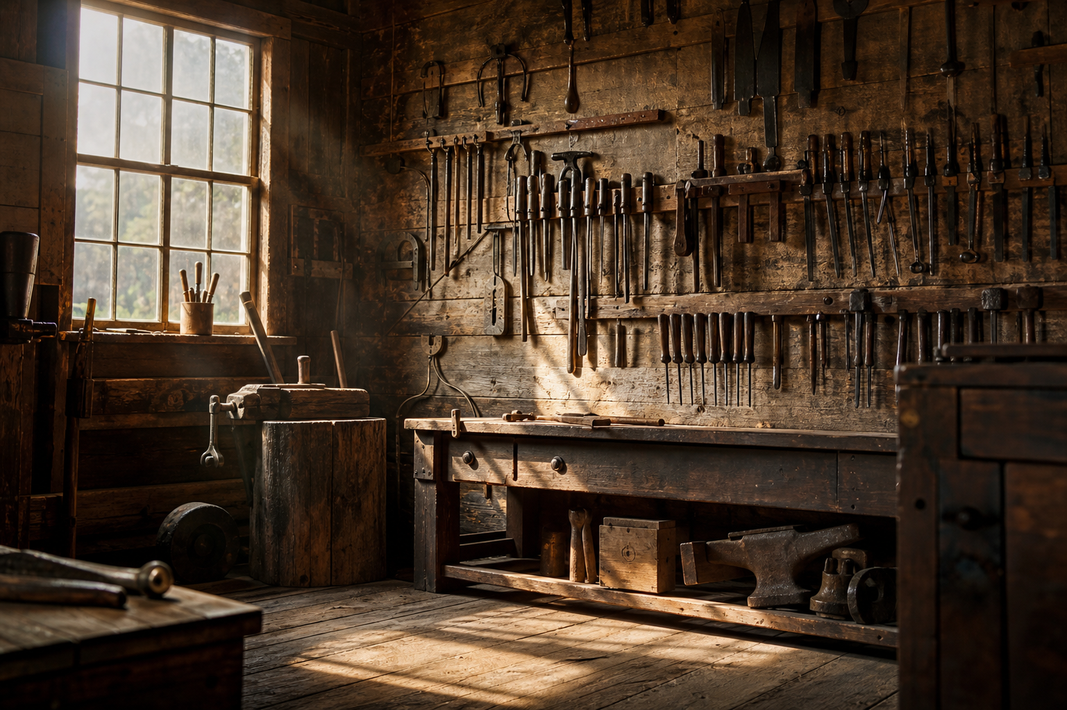 Rusty Tools Hanging on Wall