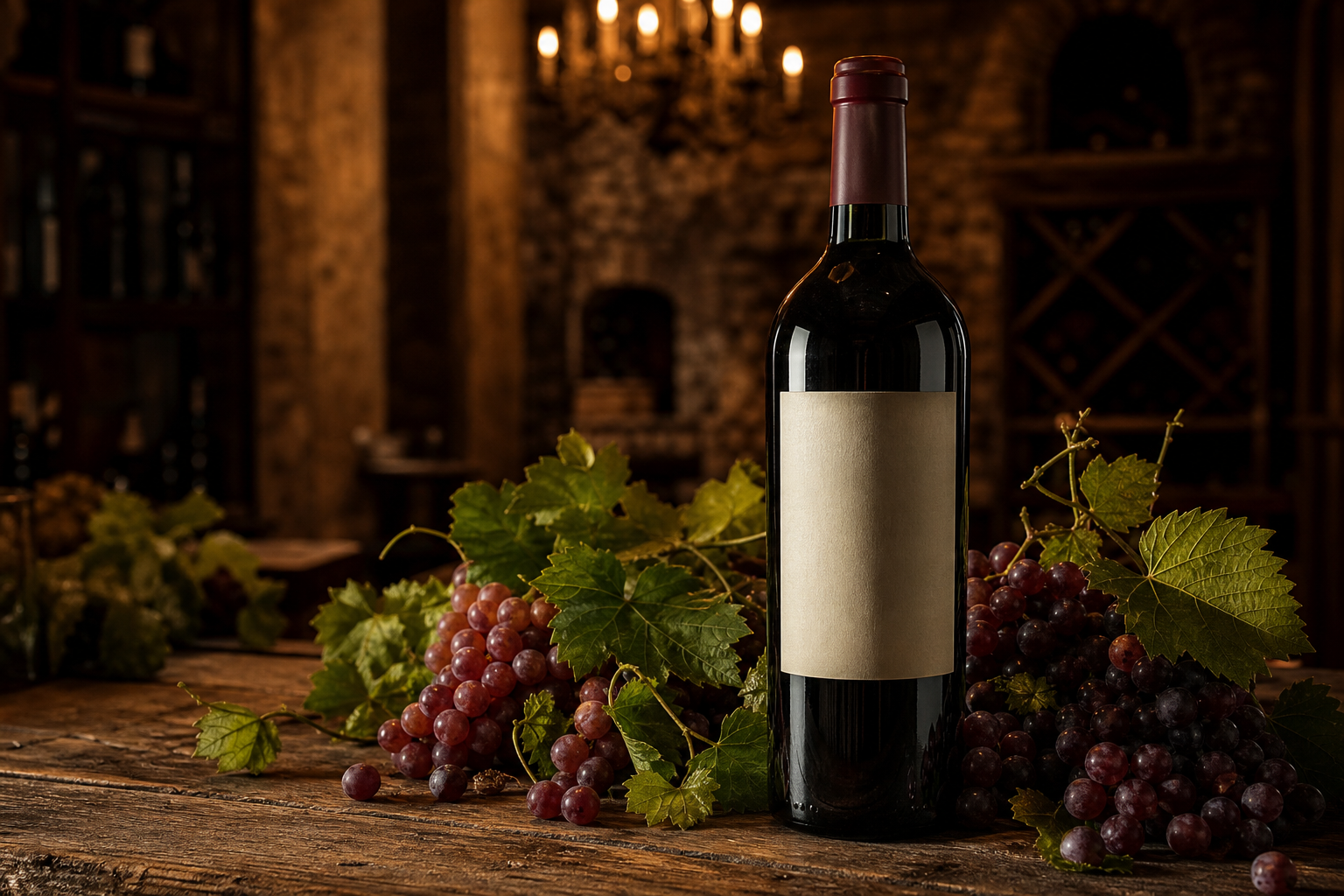 Vintage Wine Bottle on Wooden Table